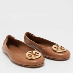 Pre Owned Tory Burch Brown Leather Minnie Ballet Flats Size 39