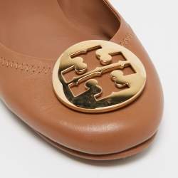 Pre Owned Tory Burch Brown Leather Minnie Ballet Flats Size 39