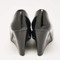 Pre Owned Tory Burch Black Leather Leticia Wedge Pumps Size 37