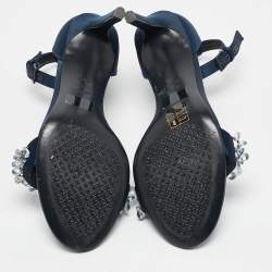Tory Burch Blue Satin Crystal Embellished Ankle Strap Sandals Size 37.5