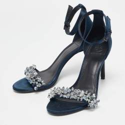 Tory Burch Blue Satin Crystal Embellished Ankle Strap Sandals Size 37.5