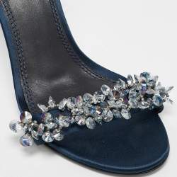 Tory Burch Blue Satin Crystal Embellished Ankle Strap Sandals Size 37.5