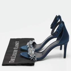Tory Burch Blue Satin Crystal Embellished Ankle Strap Sandals Size 37.5