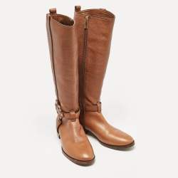 Pre Owned Tory Burch Brown Leather Knee Length Boots Size 39