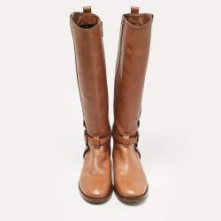 Pre Owned Tory Burch Brown Leather Knee Length Boots Size 39