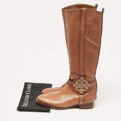 Pre Owned Tory Burch Brown Leather Knee Length Boots Size 39