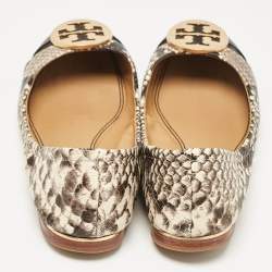 Tory Burch Black/Cream Python Embossed Reva Ballet Flats Size 36.5