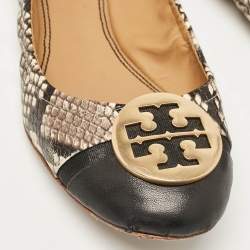 Tory Burch Black/Cream Python Embossed Reva Ballet Flats Size 36.5