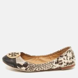 Tory Burch Black/Cream Python Embossed Reva Ballet Flats Size 36.5