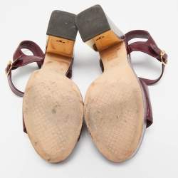 Tory Burch Burgundy Croc Embossed Leather martine Ankle Strap Sandals Size 39
