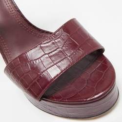 Tory Burch Burgundy Croc Embossed Leather martine Ankle Strap Sandals Size 39