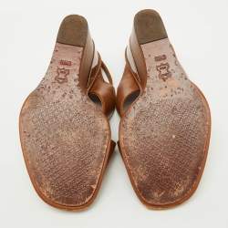 Tory Burch Brown Leather Gabriel Slingback Wedge Sandals Size 36.5