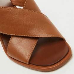Tory Burch Brown Leather Gabriel Slingback Wedge Sandals Size 36.5