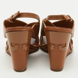 Tory Burch Brown Leather Gabriel Slingback Wedge Sandals Size 36.5