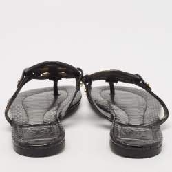 Pre Owned Tory Burch Black Python Embossed Leather Logo Miller Thong Flats Size 35.5