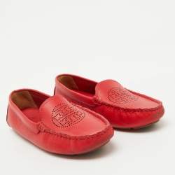 Tory Burch Red Leather Perforated Logo Slip On Loafers Size 37