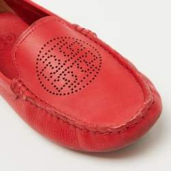 Tory Burch Red Leather Perforated Logo Slip On Loafers Size 37