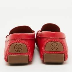Tory Burch Red Leather Perforated Logo Slip On Loafers Size 37