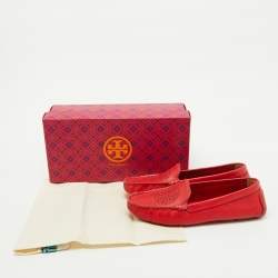 Tory Burch Red Leather Perforated Logo Slip On Loafers Size 37