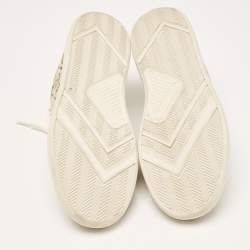 Pre Owned Tory Burch Beige Canvas and Leather T Monogram Lace Up Sneakers Size 38