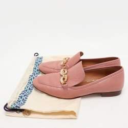 Tory Burch Pink Leather Jessa Loafers Size 38