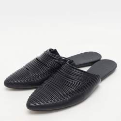 Pre Owned Tory Burch Navy Blue Leather Sienna Mules Size 38