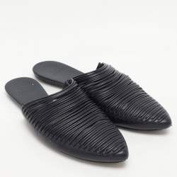 Pre Owned Tory Burch Navy Blue Leather Sienna Mules Size 38