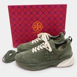 Pre Owned Tory Burch Green Suede and Fabric Good Luck Low Top Sneakers Size 40