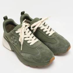 Pre Owned Tory Burch Green Suede and Fabric Good Luck Low Top Sneakers Size 40