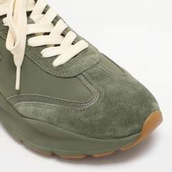 Pre Owned Tory Burch Green Suede and Fabric Good Luck Low Top Sneakers Size 40