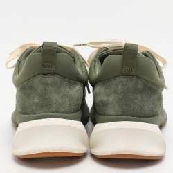 Pre Owned Tory Burch Green Suede and Fabric Good Luck Low Top Sneakers Size 40
