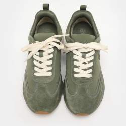 Pre Owned Tory Burch Green Suede and Fabric Good Luck Low Top Sneakers Size 40