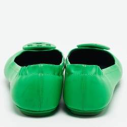 Tory Burch Green Leather Minnie Scrunch Ballet Flats Size 35.5