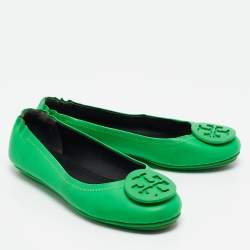 Tory Burch Green Leather Minnie Scrunch Ballet Flats Size 35.5