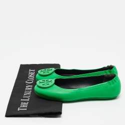 Tory Burch Green Leather Minnie Scrunch Ballet Flats Size 35.5