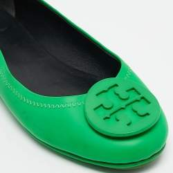 Tory Burch Green Leather Minnie Scrunch Ballet Flats Size 35.5
