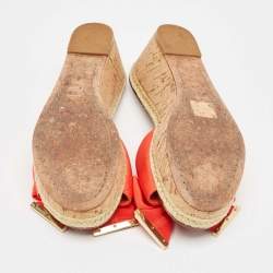Tory Burch Orange Canvas Bow Cork Wedge Slide Sandals Size 35