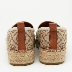 Pre Owned Tory Burch Brown/Beige T Monogram Canvas and Leather Espadrille Flats Size 38.5