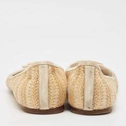 Tory Burch Beige/Cream Raffia and Leather Reva Ballet Flats Size 40.5