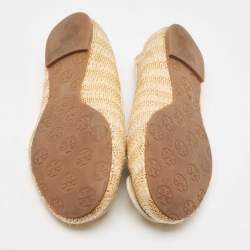 Tory Burch Beige/Cream Raffia and Leather Reva Ballet Flats Size 40.5