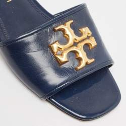 Tory Burch Navy Blue Leather eleanor Flat Sandals Size 37.5