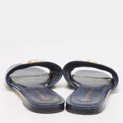 Tory Burch Navy Blue Leather eleanor Flat Sandals Size 37.5
