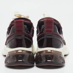 Pre Owned Tory Burch Burgundy Patent Leather Lace Up Sneakers Size 37.5