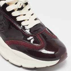 Pre Owned Tory Burch Burgundy Patent Leather Lace Up Sneakers Size 37.5
