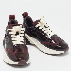 Pre Owned Tory Burch Burgundy Patent Leather Lace Up Sneakers Size 37.5