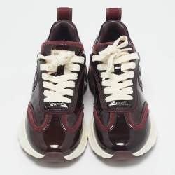 Pre Owned Tory Burch Burgundy Patent Leather Lace Up Sneakers Size 37.5