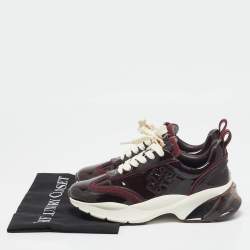Pre Owned Tory Burch Burgundy Patent Leather Lace Up Sneakers Size 37.5