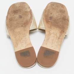 Tory Burch Gold Leather Eleanor Flat Slides Size 37.5