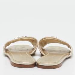 Tory Burch Gold Leather Eleanor Flat Slides Size 37.5
