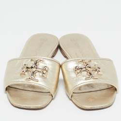 Tory Burch Gold Leather Eleanor Flat Slides Size 37.5